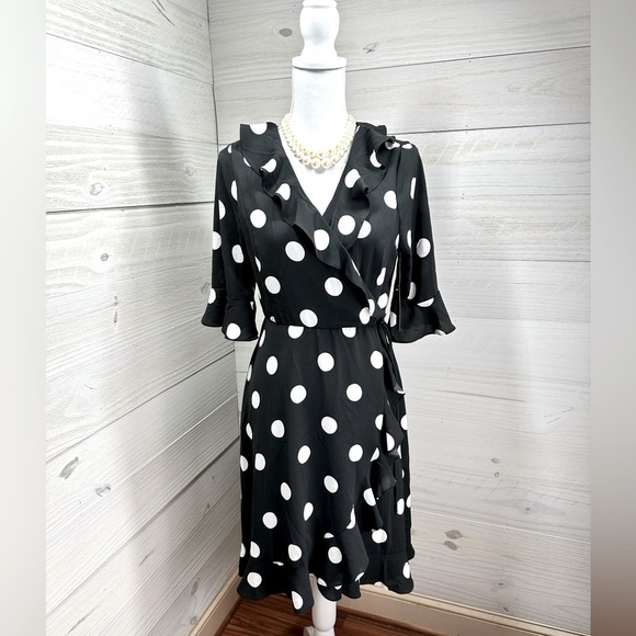 Lily Black Dresses & Skirts - Lily Black Polka Dot Wrap Dress L FREE SHIP